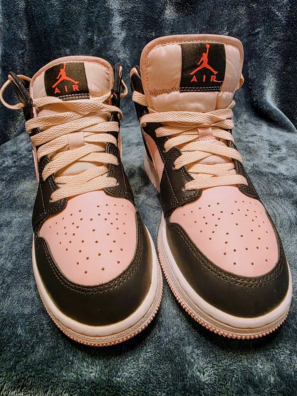 Jordan 1 Pink and Black High-Top Sneakers with Red Swoosh Size 5.5Y/Size 7 Women